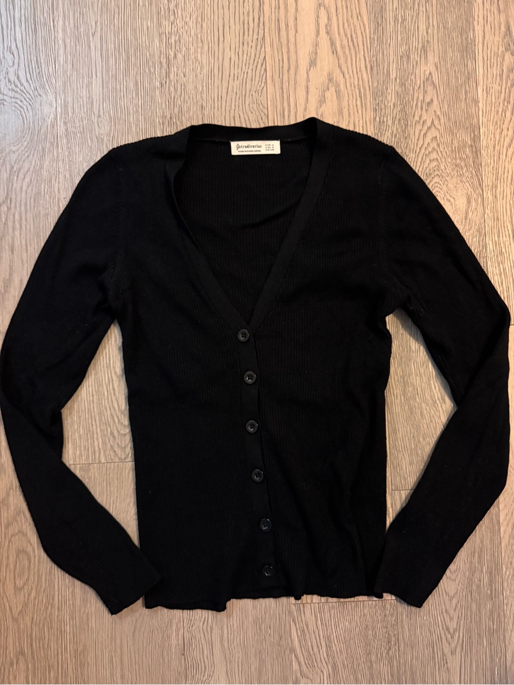 Stradivarius Black Ribbed V-Neck Button-Up Cardigan